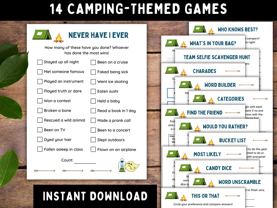 Campingthemed Party Games, Printable Camp Games, Camp Bunk Games
