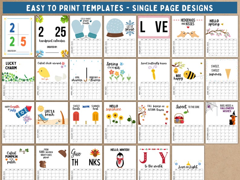 2025 Handprint Calendar Printable Handprint Craft Single Page Handprint