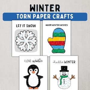 Lavori di carta da ritagliare e incollare in inverno - Attività artistiche con carta strappata stampabili per bambini e neonati - Attività fai da te con colla di carta