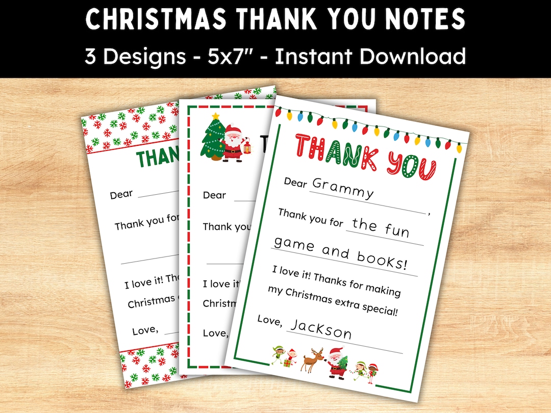 Fill in the Blank Christmas Thank You Cards for Kids - Printable Thank ...