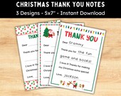 Fill in the Blank Christmas Thank You Cards for Kids - Printable Thank You Notes - Instant Download