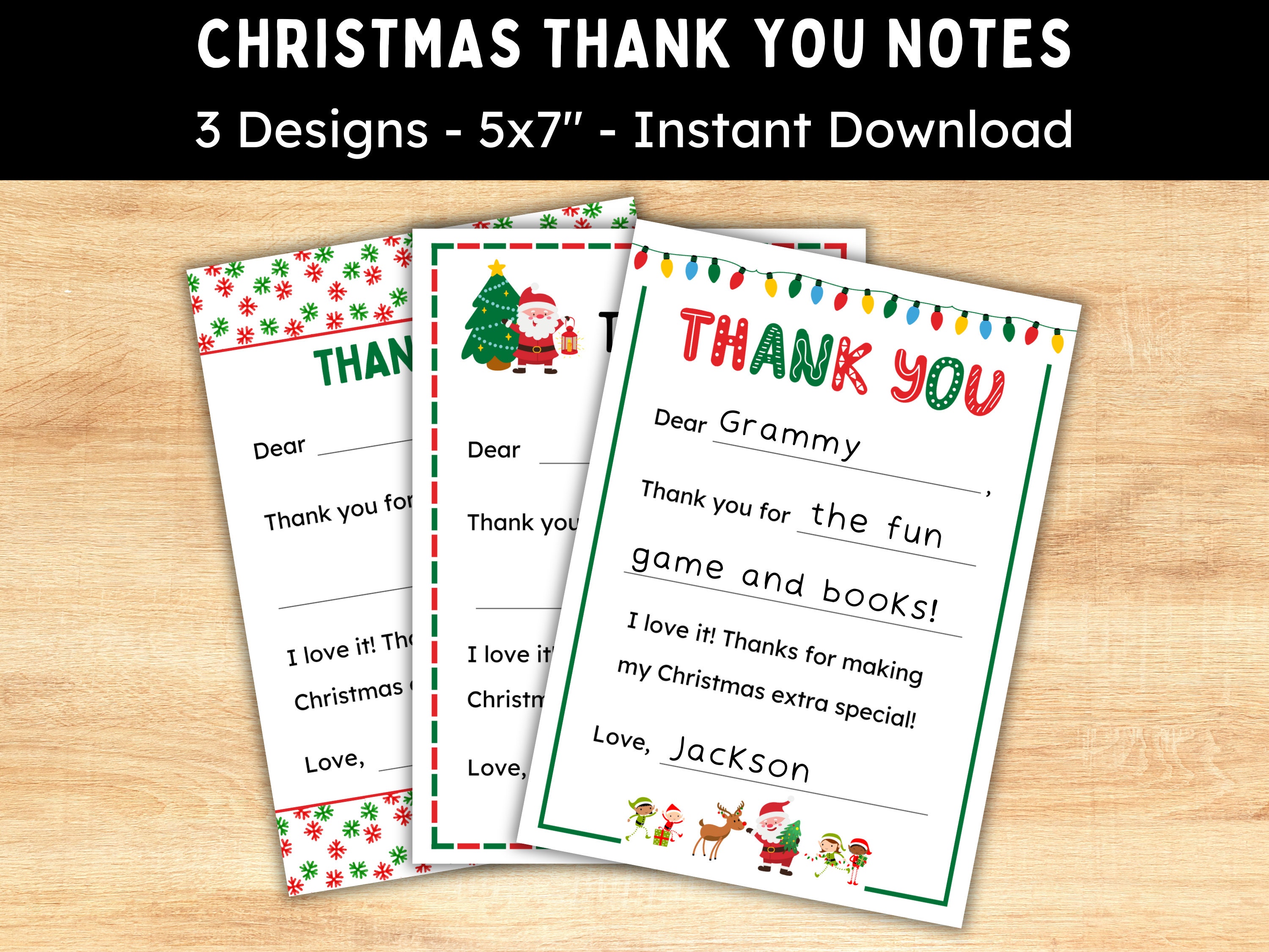 Fill in the Blank Christmas Thank You Cards for Kids - Printable Thank ...