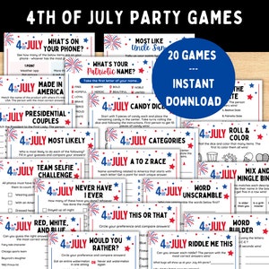 Jeux festifs du 4 juillet -- Jeux imprimables du 4 juillet -- Jeux patriotiques pour enfants ou adultes -- Jeux du jour de l'indépendance -- Jeux des États-Unis