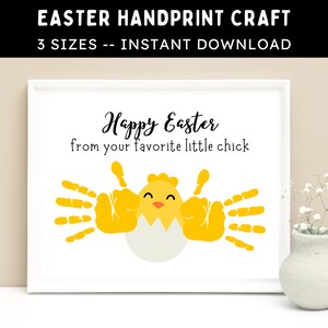 Manualidad con la huella de la mano del pollito favorito de Pascua: actividad artística imprimible para niños, bebés y niños pequeños: descarga instantánea