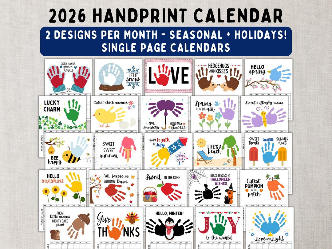 2026 Handprint Calendar Printable Keepsake Craft for Kids, Toddlers