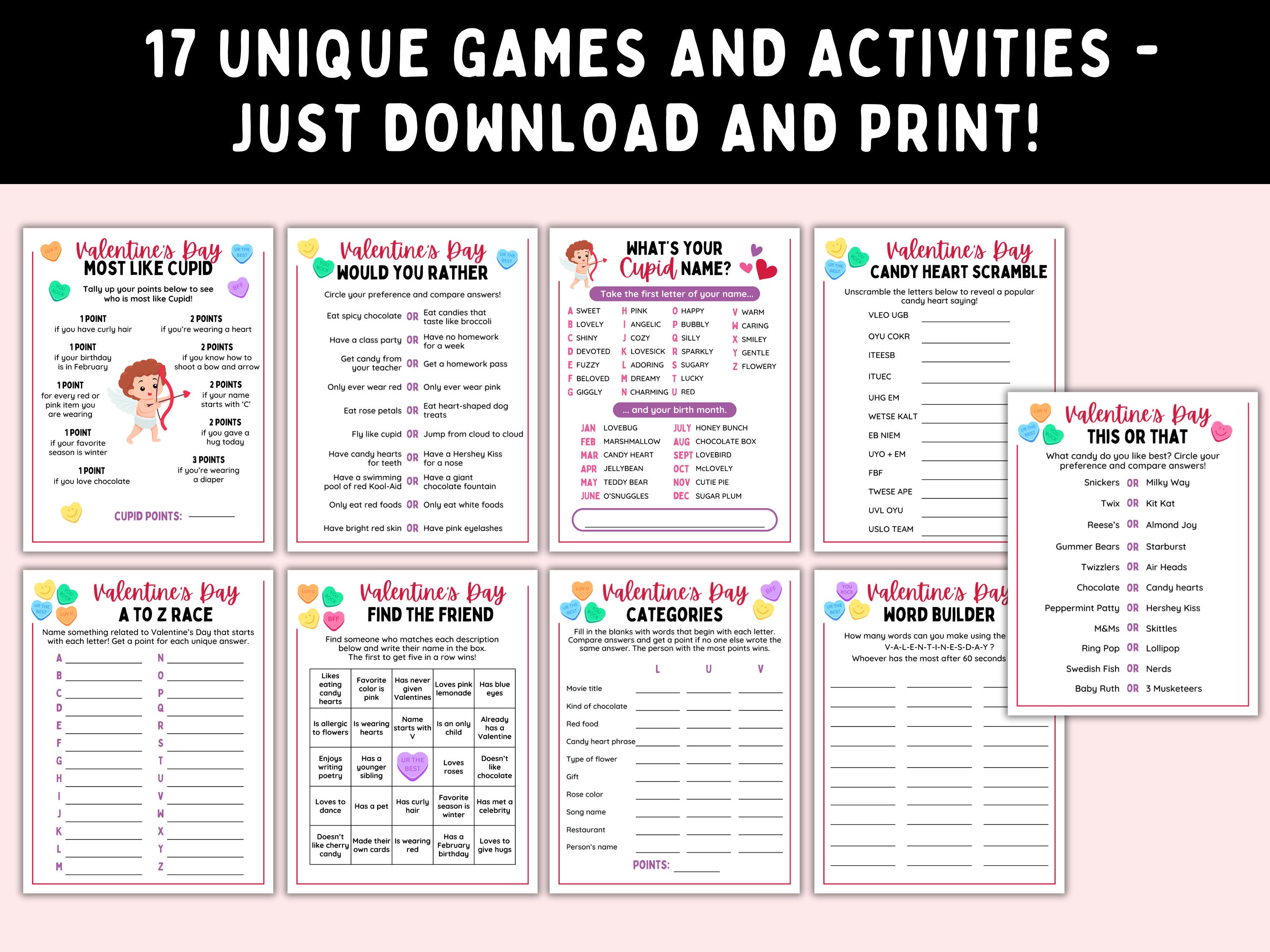 Valentine's Day Kids Games -- Printable Valentines Party Activities for ...