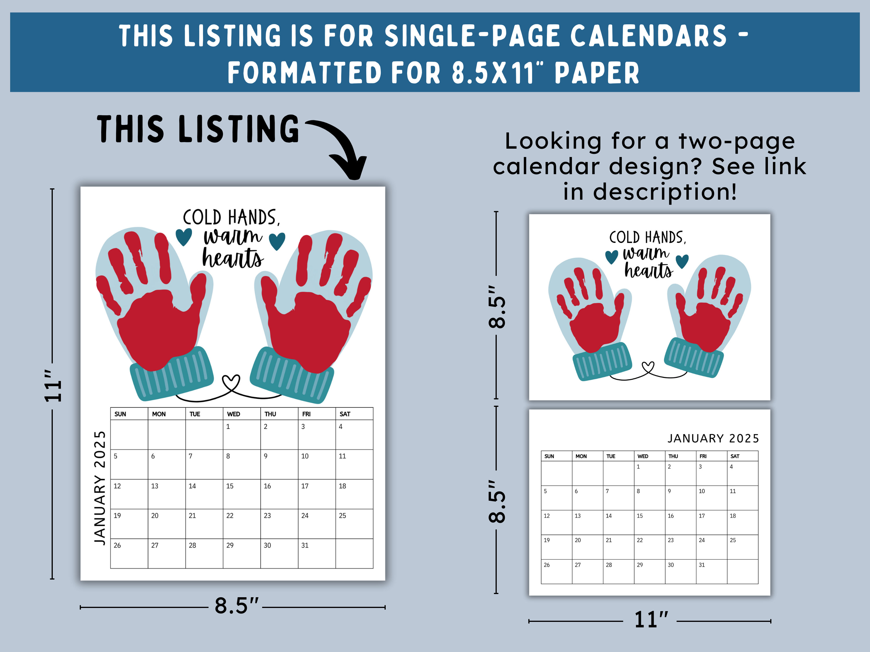 2025 Handprint Calendar Printable Handprint Craft Single Page Handprint