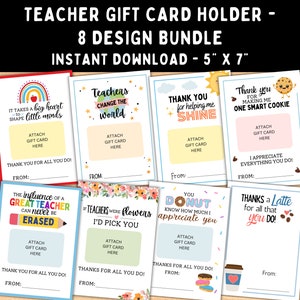 Lot de porte-cartes cadeau de remerciement pour les enseignants -- Notes de remerciement imprimables pour les enseignants -- Téléchargement instantané