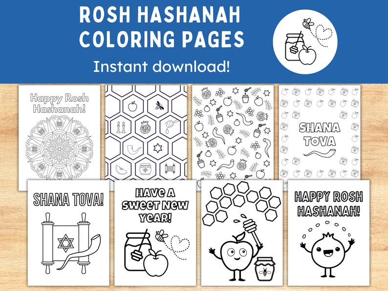 8 Rosh Hashanah Coloring Pages -- Printable Jewish New Year Crafts