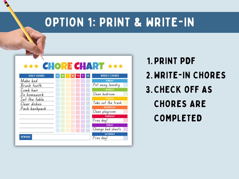 Homework Chore Routine Chart Editable Chore Chart for Kids -- Responsibility Checklist for Daily ...