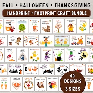 Fall, Halloween + Thanksgiving Handprint and Footprint Craft Bundle - Printable DIY Art Activities for Kids, Toddlers, & Babies