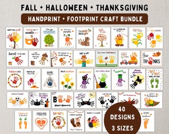 Fall, Halloween + Thanksgiving Handprint and Footprint Craft Bundle - Printable DIY Art Activities for Kids, Toddlers, & Babies