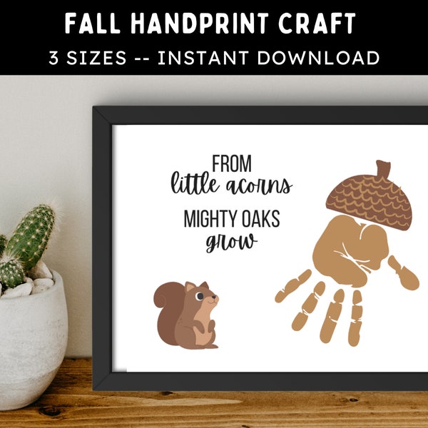 Fall Handprint Craft -- Printable DIY Autumn Handprint Activity -- Acorn Handprint Art, Baby Toddler Kids