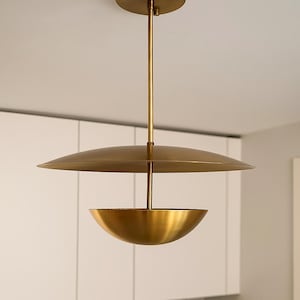 Handcrafted Modern Brass Chandelier – Mid Century Pendant Light – Hanging Ceiling Fixture for Dining Room, Kitchen, Entryway, Hall