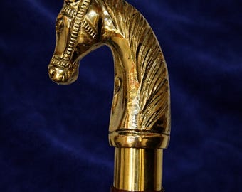 Brass Horse Head Walking Cane Wooden Stick Vintage Luxury Handle Handmade Mobility Aid Gift Elegant Gentleman Decor