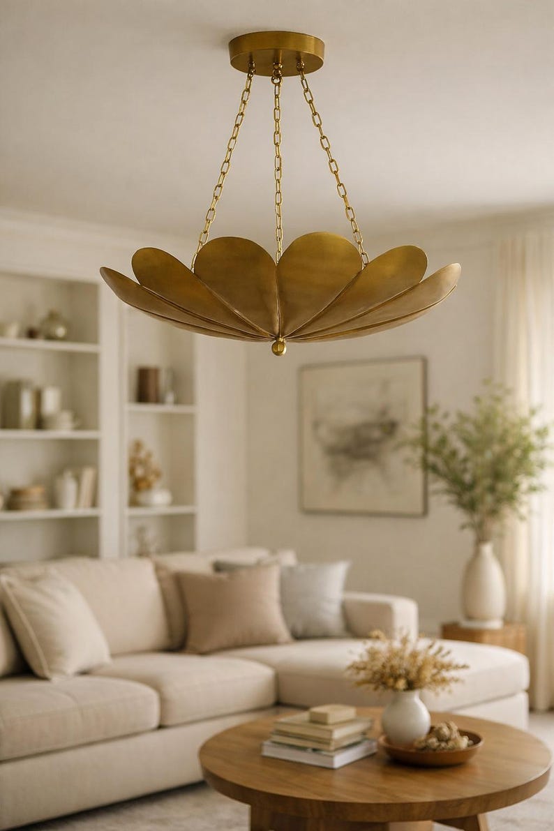 Mid Century Modern Sputnik Chandelier Brass Flower Globe Ceiling Light Starburst Fixture Vintage Interior Decor Lamp image 1