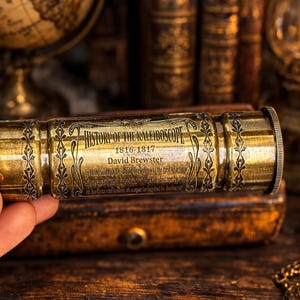 Vintage Brass Kaleidoscope Handmade Optical Viewer Mandala Toy Engraved Collectible with Leather Case Desk Decor Gift