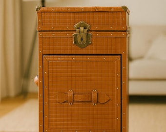 Handcrafted Leather Trunk: Vintage-Style Wooden Storage Box