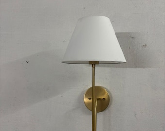 Antique Brass Wall Sconce Shade Fixture Mid Century Modern Lamp Vintage Style Mounted Lighting Elegant Interior Decor Home Accent Fixture