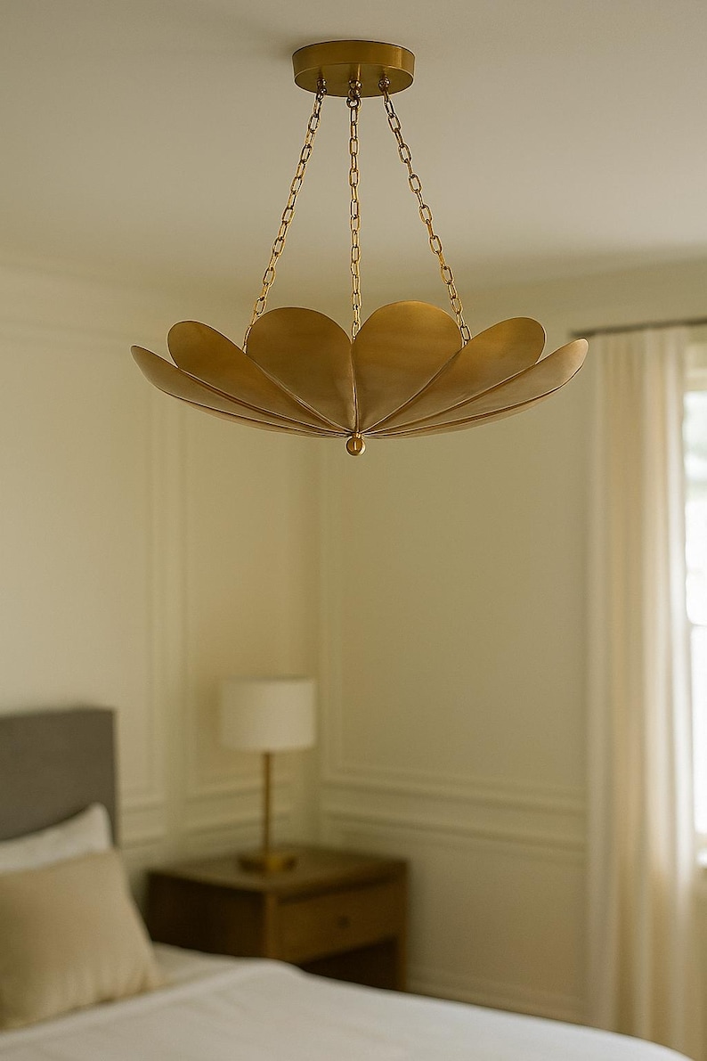 Mid Century Modern Sputnik Chandelier Brass Flower Globe Ceiling Light Starburst Fixture Vintage Interior Decor Lamp image 2