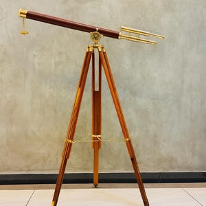 Handmade Brass Telescope with Wooden Tripod | Nautical Decor | Vintage Telescope Gift | Engraved Spyglass for Office & Home Decoration