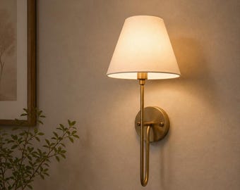 Antique Brass Wall Sconce Shade Fixture Mid Century Modern Lamp Vintage Style Mounted Lighting Elegant Interior Decor Home Accent