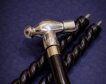 Twisted Wooden Walking Cane Brass Handle Handmade Mobility Stick Detachable Support Aid Vintage Style Gift Engraved Luxury Rod