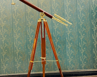 Brass Telescope on Wooden Tripod – Nautical Home Decor