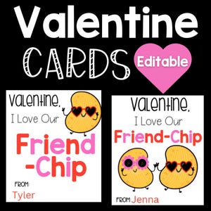Tarjetas de San Valentín para niños editables / Descarga instantánea / Tema divertido de papas fritas “Friend-Chip” / Tarjetas de San Valentín para el aula imprimibles