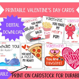 Kids Classroom Valentine Cards,  DIY Valentine, Instant Download, Valentine&#39;s Day Gift Tags, Printable Valentine&#39;s Cards, Teacher Valentine