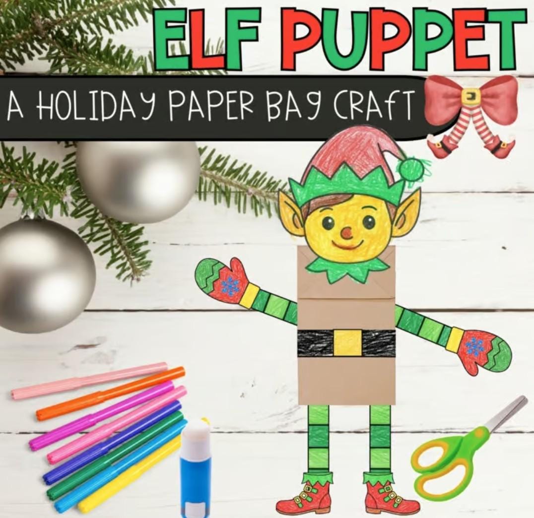 Elf Paper Bag Puppet Christmas Craft for Kids Printable Holiday…