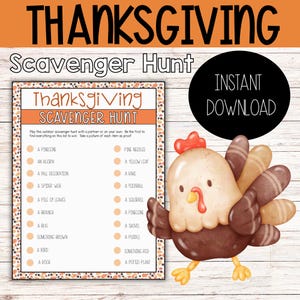 Thanksgiving Scavenger Hunt | Thanksgiving Scavenger Hunt Printable  | Thanksgiving Printable Game | Thanksgiving Party Game |
