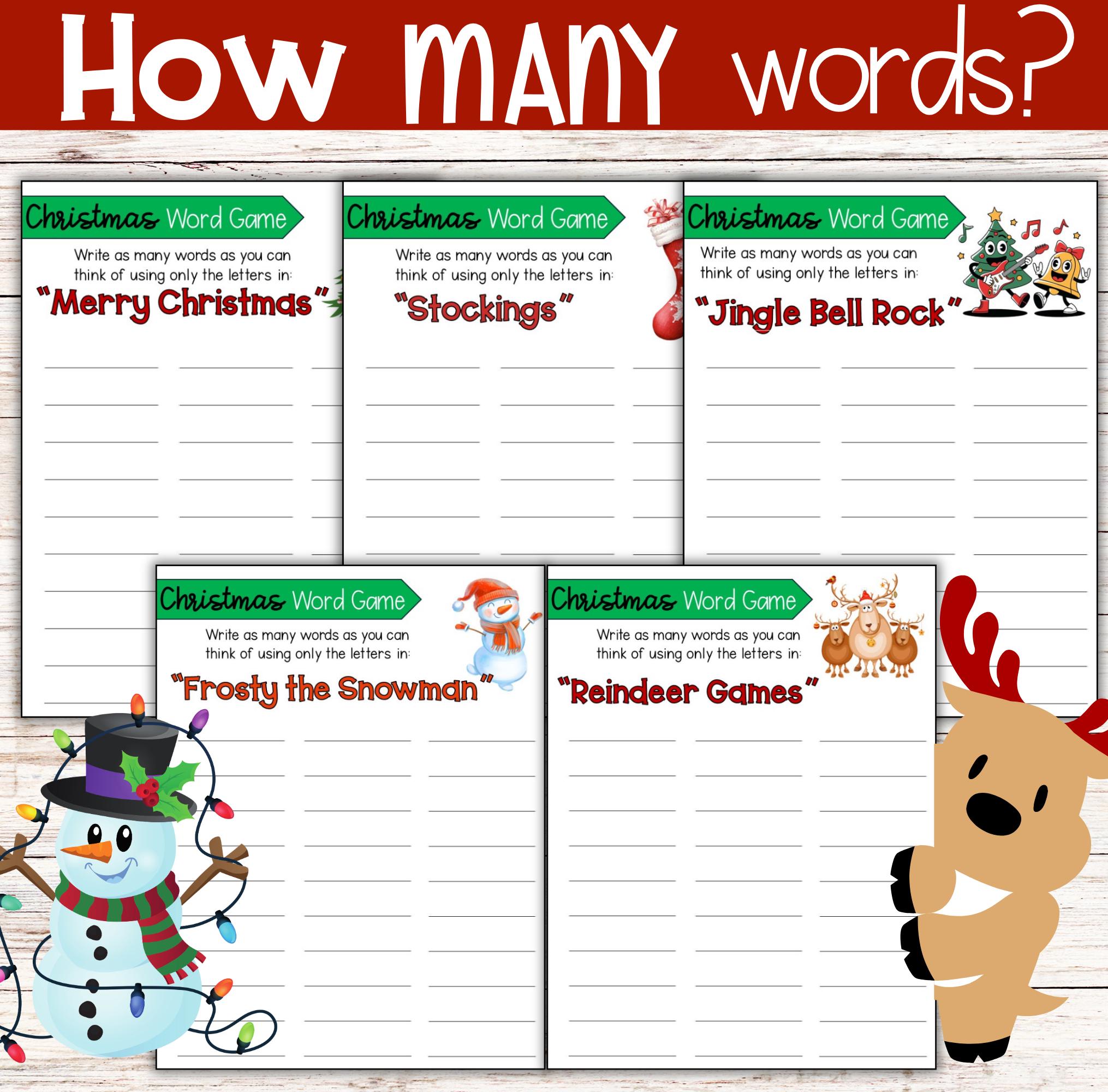 Holiday Word Challenge - Instant Download PDF | How Many Words Can You Make? | Fun Christmas Activity for Kids & Adults