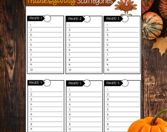 Thanksgiving Scattergories-spel: familieplezier (directe download)