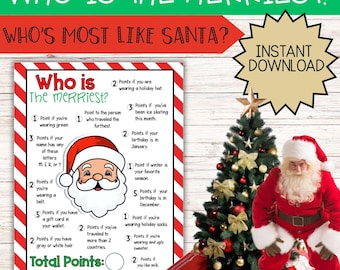 Who is The Merriest, Printable Christmas Party Game, Who is Most Like Santa, Holiday Activity for Kids, adults + teens, Christmas Icebreaker