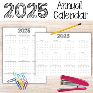 2025 Annual Calendar | Instant Download PDF | Printable Calendar PNG | Monthly Planner