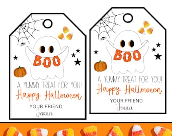 Etiquetas de regalo imprimibles para Halloween, etiquetas de recuerdo editables (plantilla de Canvas)