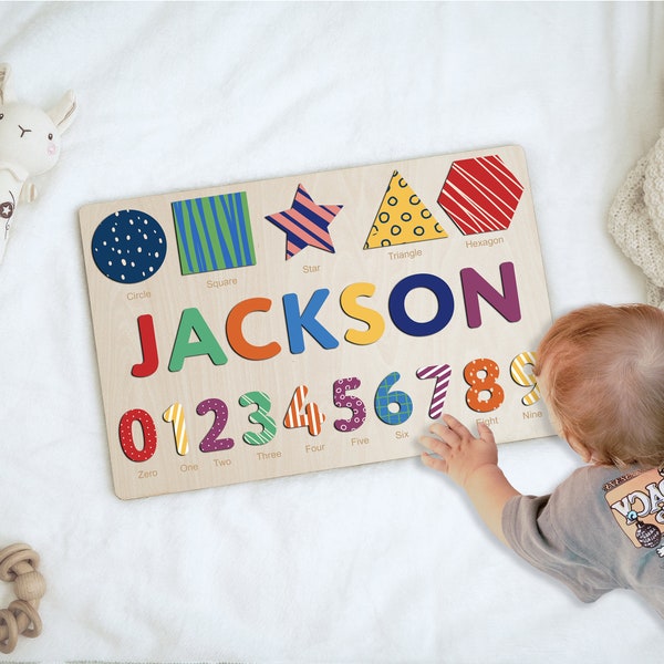 Custom Wooden Name Puzzle, Busy Puzzle for baby - Montessori Toy and First Birthday Gift | Baby Shower Gift Idea, Christmas Gifts
