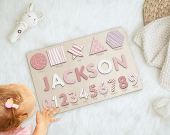 Personalisiertes Namenspuzzle aus Holz: Individuelles Babyparty-Geschenk für Jungen und Mädchen – personalisiertes Spielzeug für Kleinkinder, personalisierte Geschenke