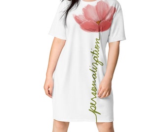 Personalisiertes rosa Blumen-T-Shirt-Kleid