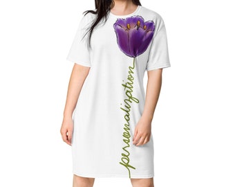 Personalisiertes Lila Blumen T-Shirt Kleid