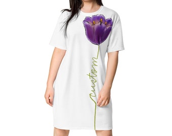 Benutzerdefinierte Affirmation Lila Blumen T-Shirt Kleid