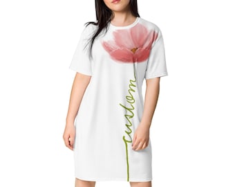 Benutzerdefinierte Affirmation Pink Flower T-Shirt Kleid