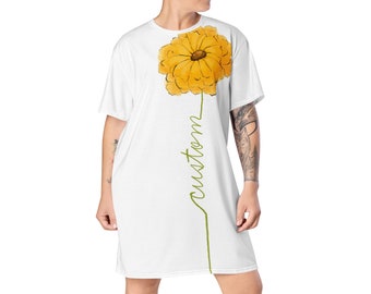 Benutzerdefinierte Affirmation Gelbe Blume T-Shirt Kleid