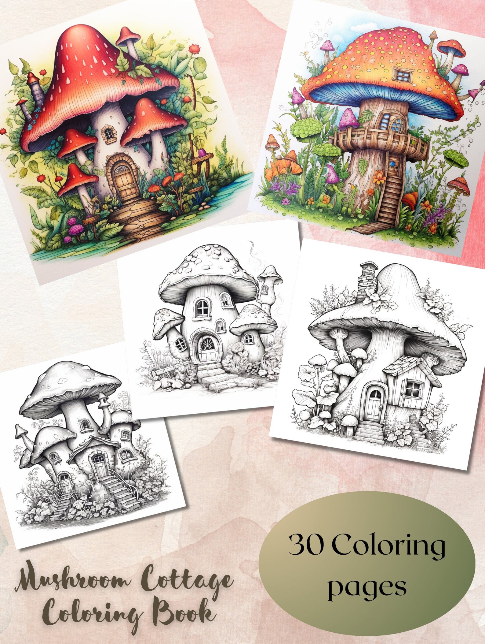 Mushroom Cottage Coloring Book for Fun Activity Coloring Book Whimsical ...