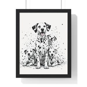 Dalmatian Family Vertical Framed Poster, Dog Lover Wall Art, Home Decor, Pet Gifts, Black and White Dog Print