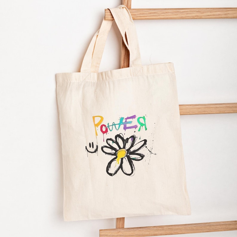 Natural Tote Bag, Eco Friendly Bag, Holiday Gift Bag, G Dragon POWER Up Cotton Canvas Tote Bag, GD Good Day, GD Mascot, G-Dragon Übermensch, Gdragon New Album, Kpop Lover Gift, Kpop Idol, Fan Merchandise, BigBang VIP
