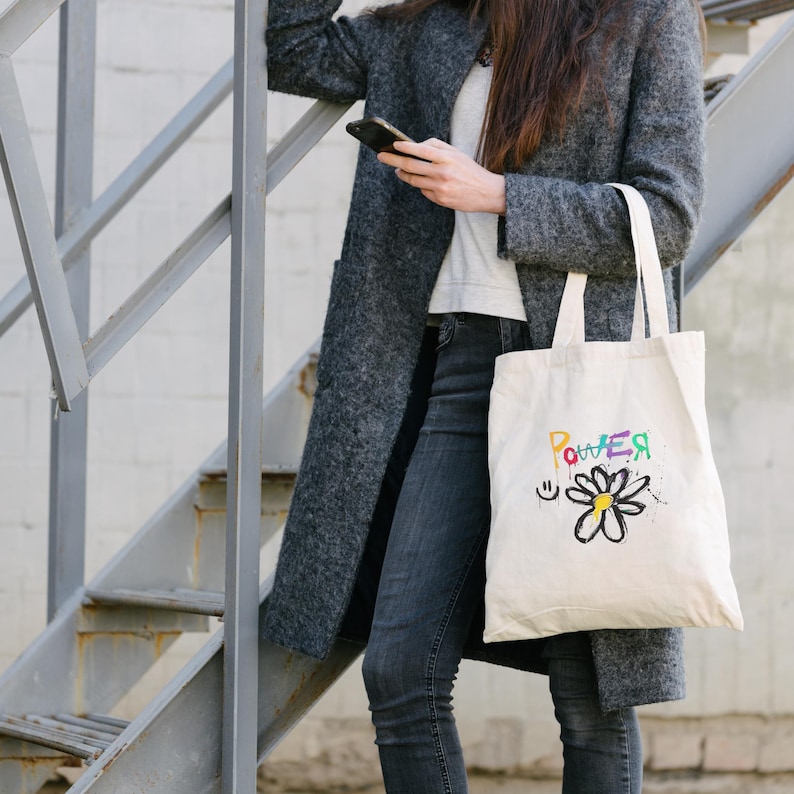 Natural Tote Bag, Eco Friendly Bag, Holiday Gift Bag, G Dragon POWER Up Cotton Canvas Tote Bag, GD Good Day, GD Mascot, G-Dragon Übermensch, Gdragon New Album, Kpop Lover Gift, Kpop Idol, Fan Merchandise, BigBang VIP
