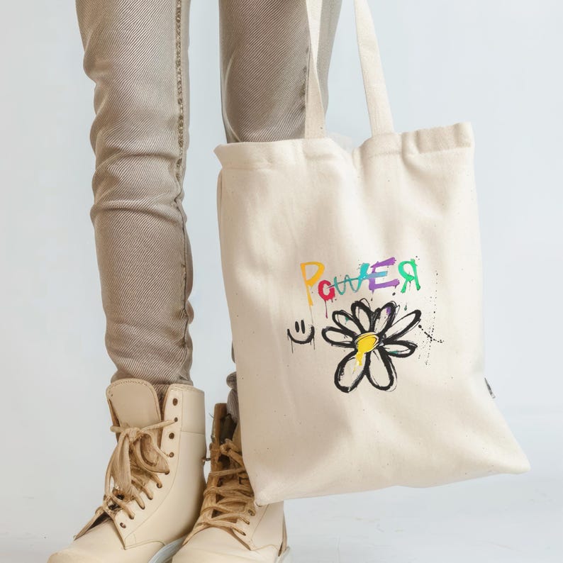 Natural Tote Bag, Eco Friendly Bag, Holiday Gift Bag, G Dragon POWER Up Cotton Canvas Tote Bag, GD Good Day, GD Mascot, G-Dragon Übermensch, Gdragon New Album, Kpop Lover Gift, Kpop Idol, Fan Merchandise, BigBang VIP