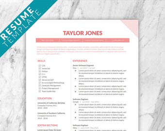 Modern, Minimalist, Clean Resume CV Google Docs Template, Executive Resume, Pink